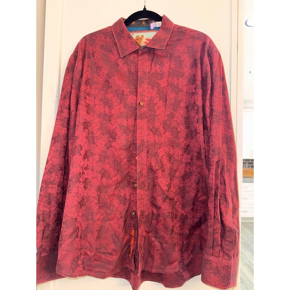 Robert Graham Mens XL Classic Fit Burgundy Gingerbread Jacquard Button Down